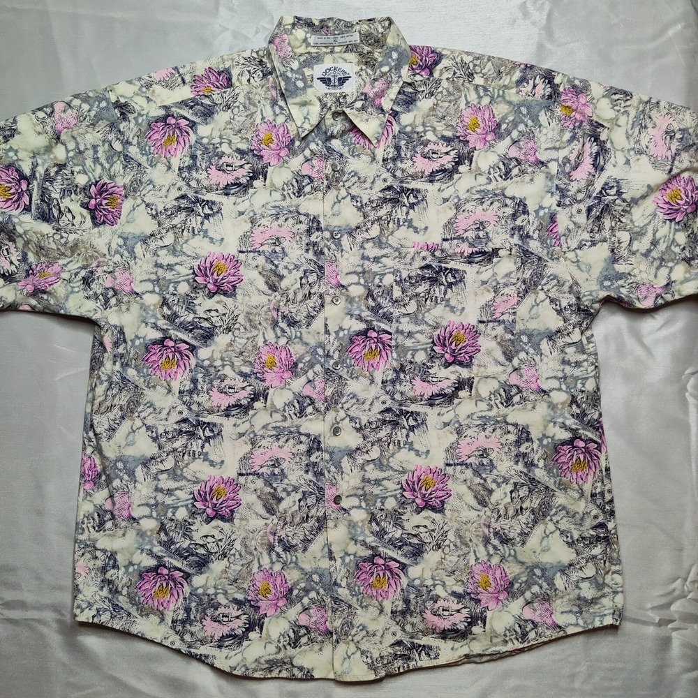 VTG 1991 Dockers Men Size XL 100% Cotton‎ Pink Floral Hawaiian Shirt